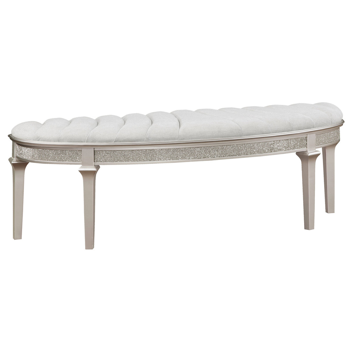 Evangeline Upholstered Demilune Bench Ivory and Silver Oak