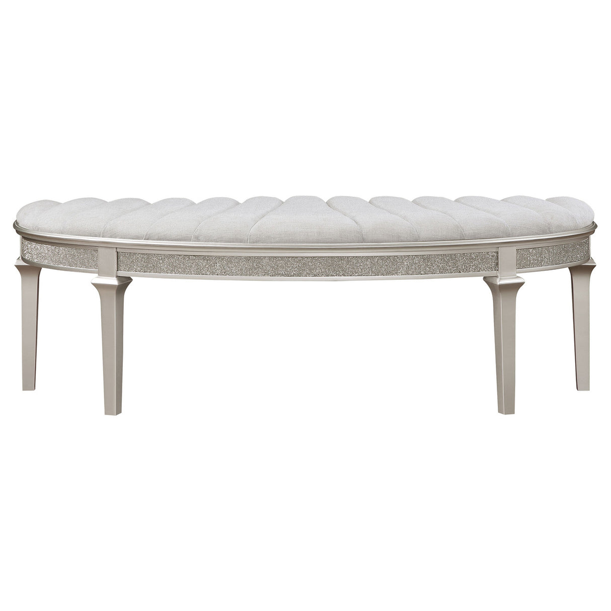 Evangeline Upholstered Demilune Bench Ivory and Silver Oak