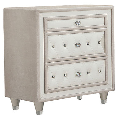 Antonella 3-drawer Upholstered Nightstand Ivory and Camel