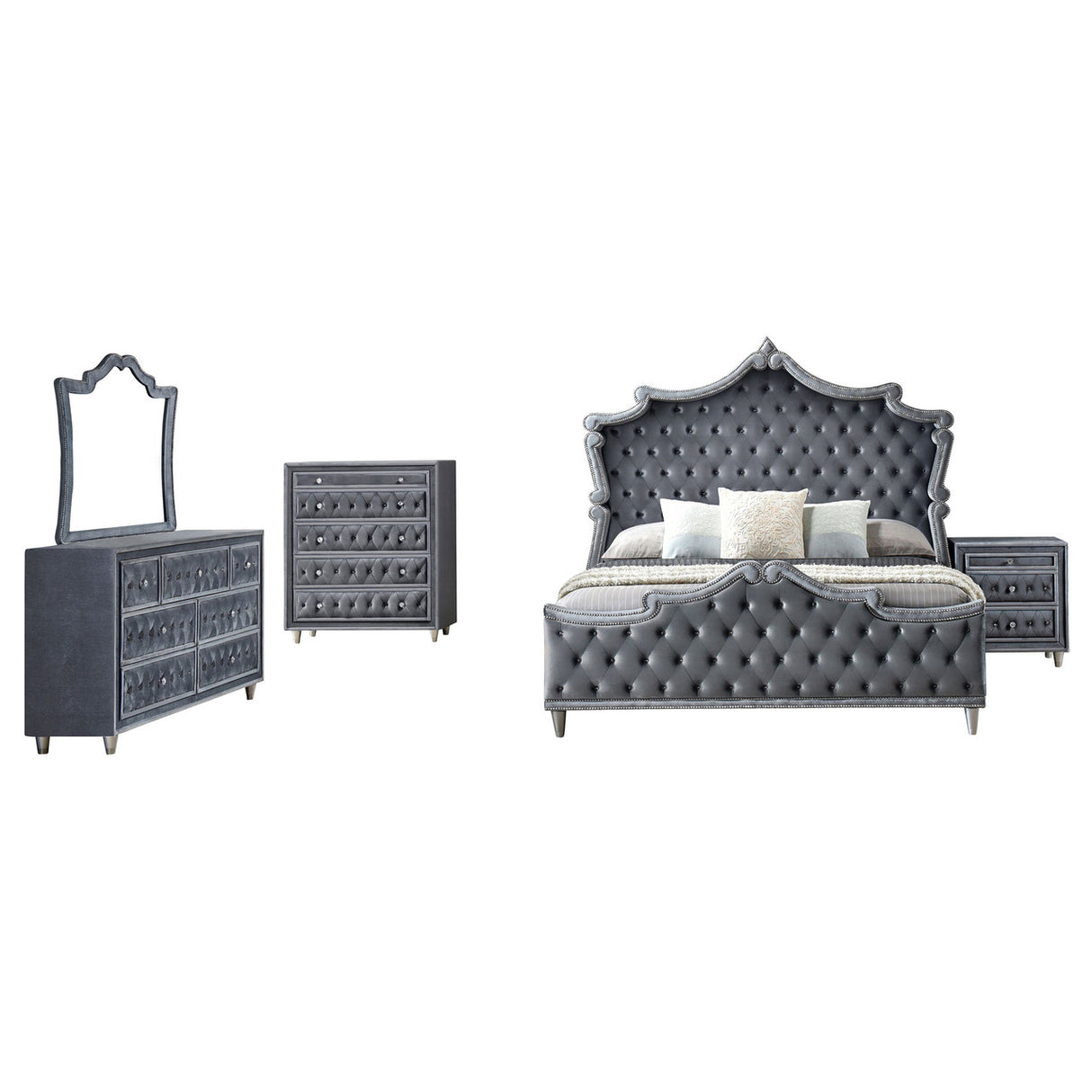 Coaster Antonella 5-Piece Eastern King Upholstered Tufted Bedroom Set Grey