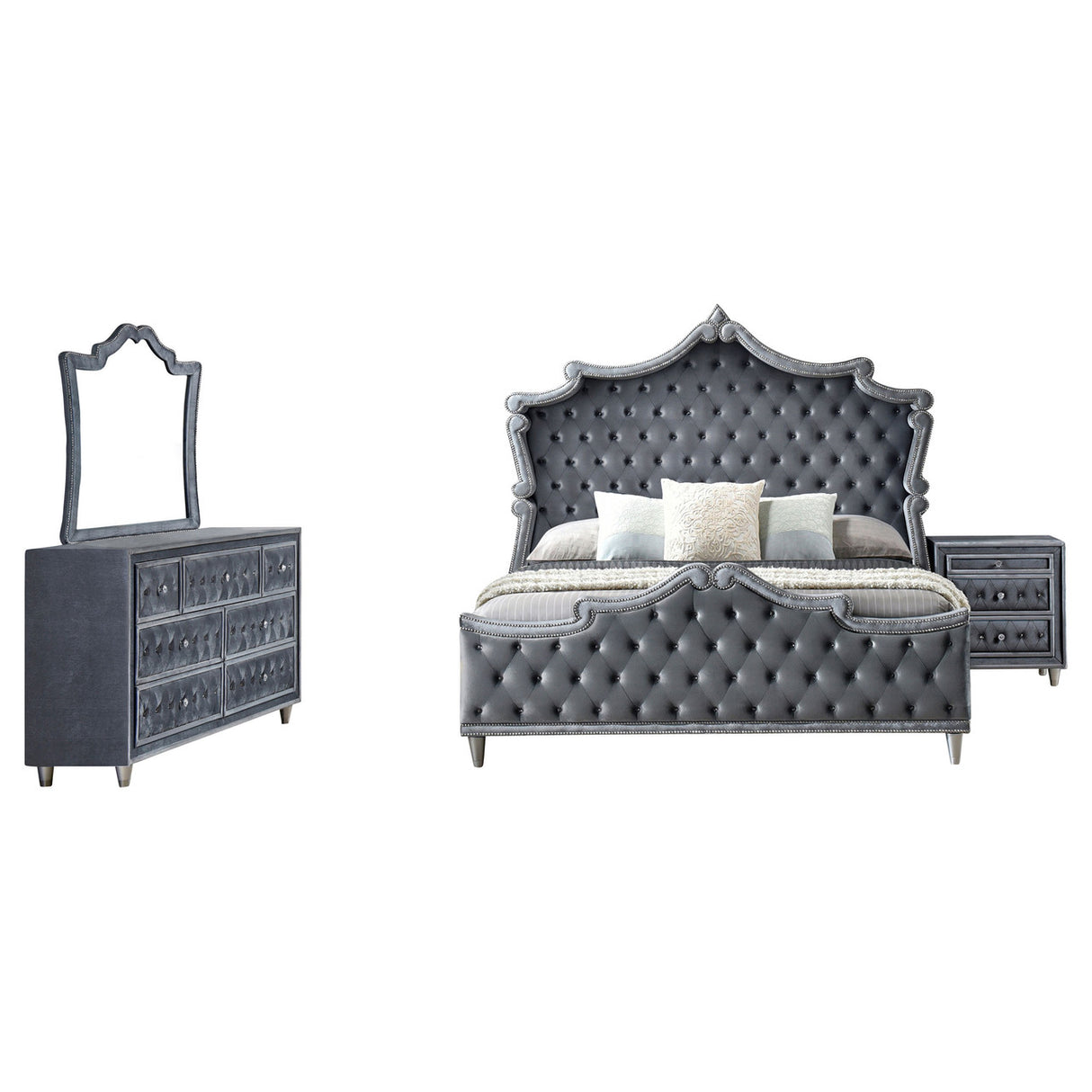 Coaster Antoella 4-Piece California King Upholstered Tufted Bedroom Set Grey