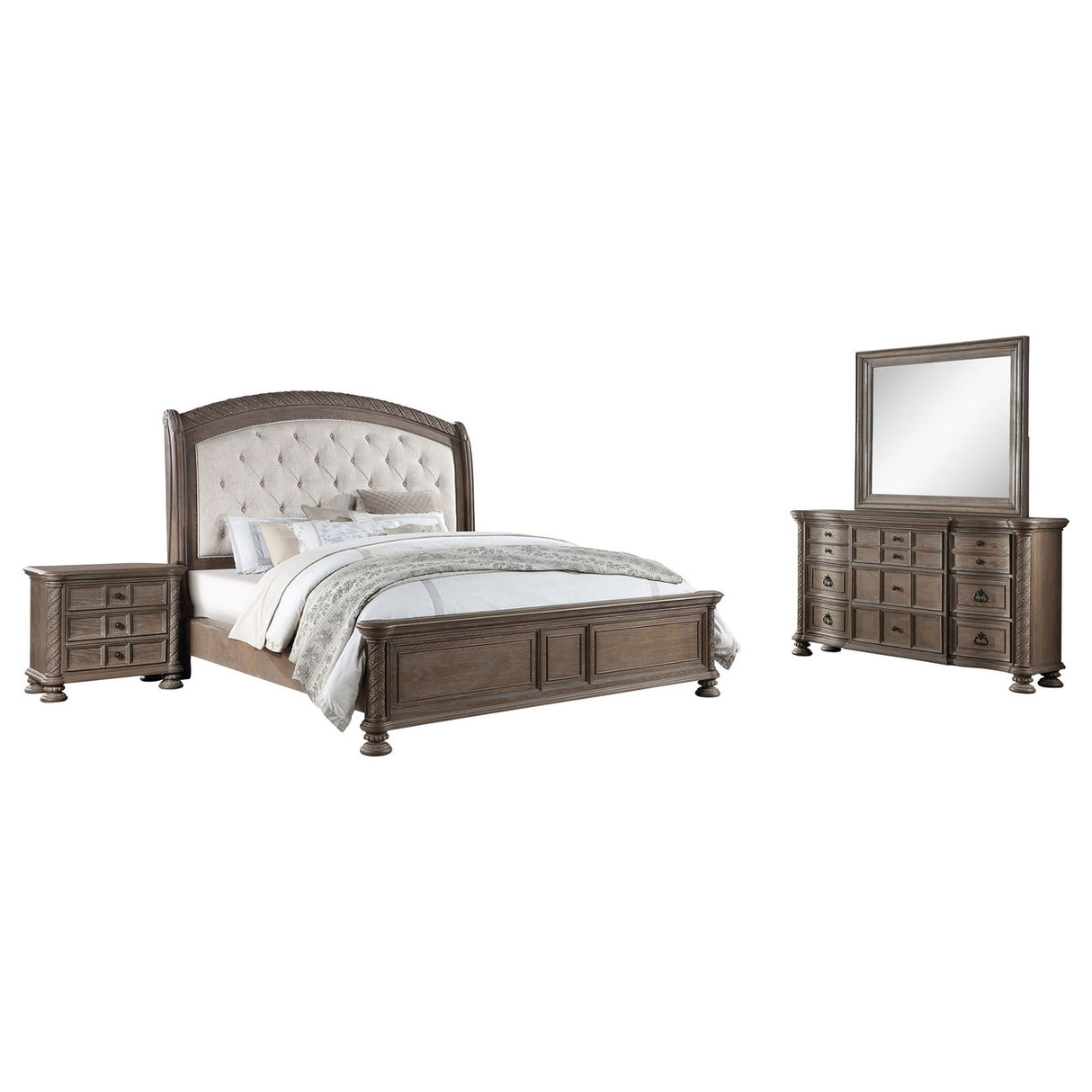 Emmett 4-piece Eastern King Bedroom Set Walnut and Beige