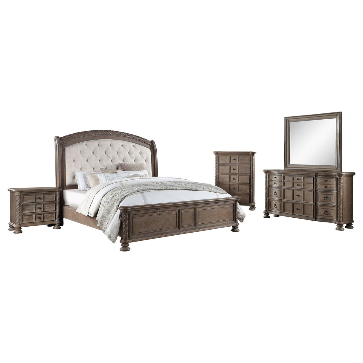 Emmett 5-piece Eastern King Bedroom Set Walnut and Beige