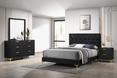 Kendall 4-piece Tufted Panel Eastern King Bedroom Set Black and Gold