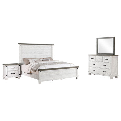 Lilith 4-piece Eastern King Bedroom Set Distressed Grey and White