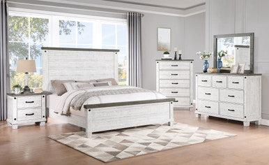 Lilith 5-piece Eastern King Bedroom Set Distressed Grey and White