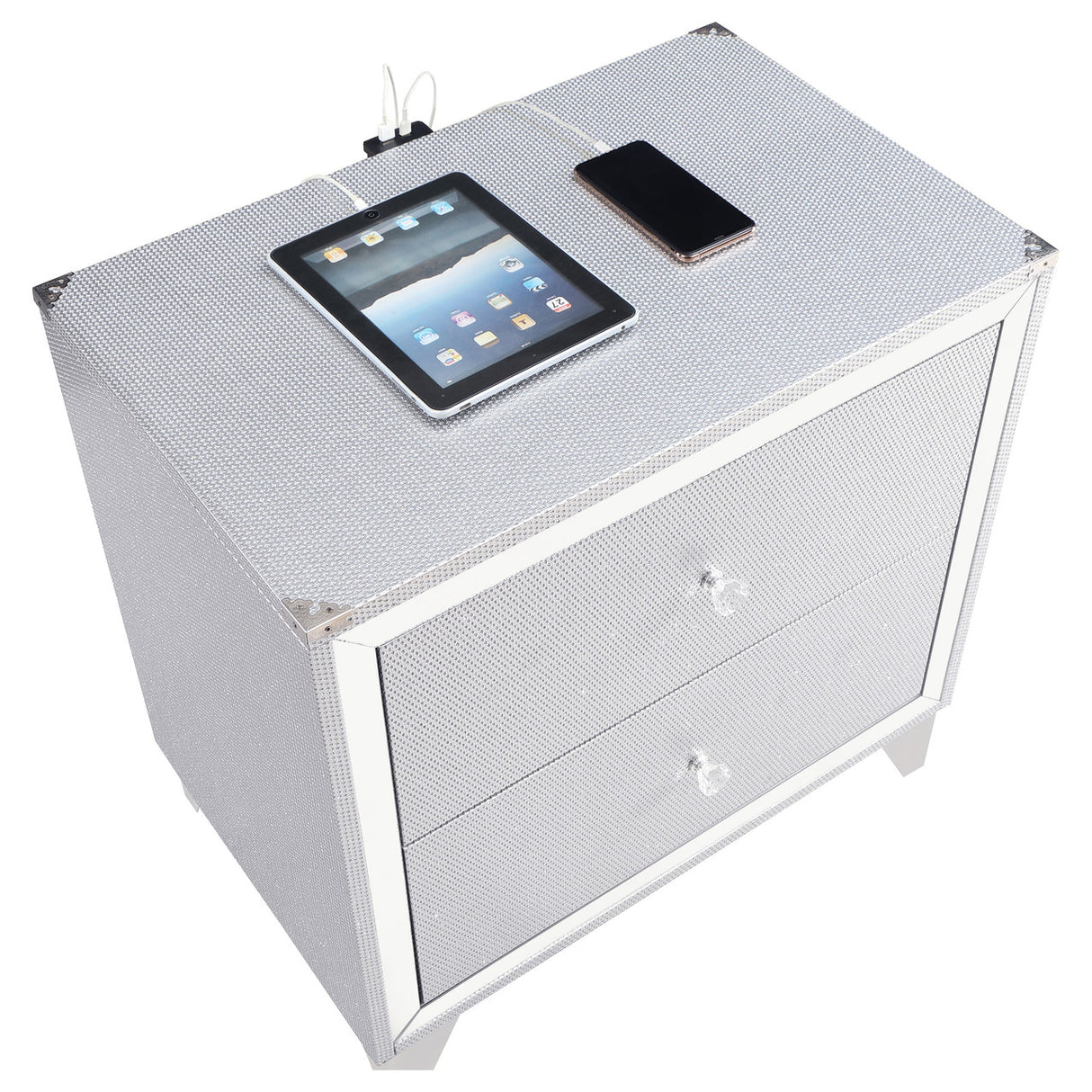 Larue 2-drawer Nightstand with USB Port Silver