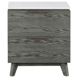 Nathan 2-drawer Nightstand with USB Port White Marble and Grey