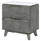 Nathan 2-drawer Nightstand with USB Port White Marble and Grey