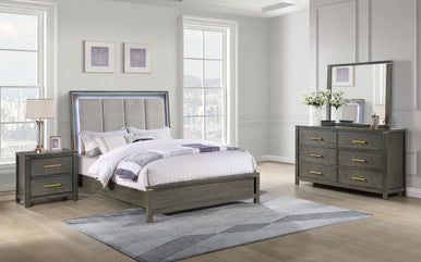 Kieran 4-piece Queen Bedroom Set with Upholstered LED Headboard Grey