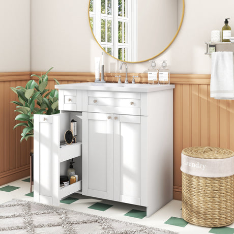 30" White Bathroom vanity with Single Sink