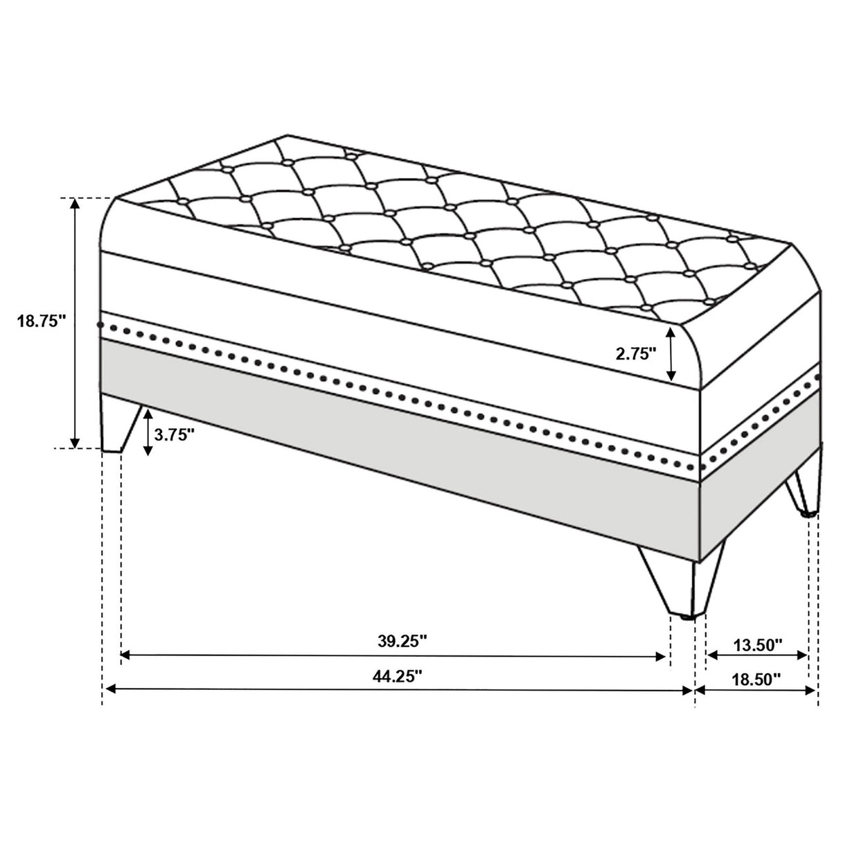 Barzini Tufted Rectangular Trunk with Nailhead Black