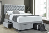 Soledad Eastern King 4-drawer Button Tufted Storage Bed Light Grey