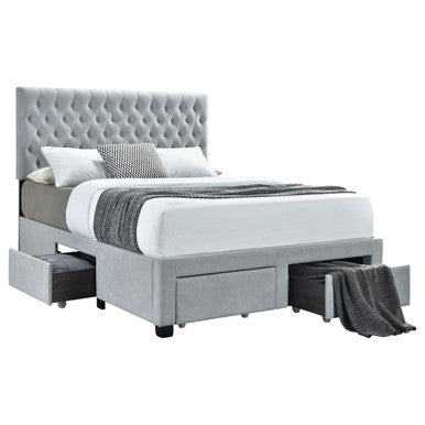 Soledad Eastern King 4-drawer Button Tufted Storage Bed Light Grey