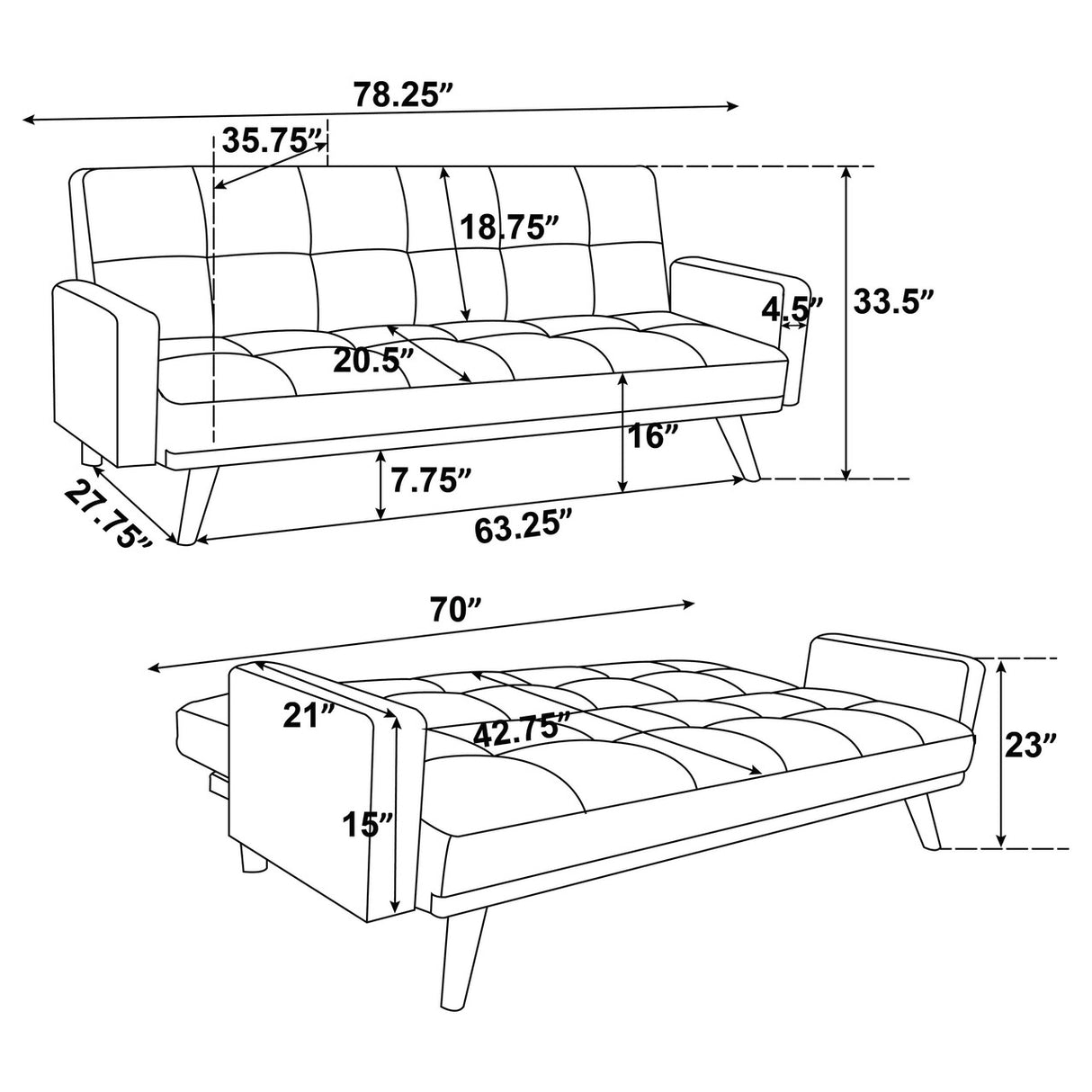 Kourtney Upholstered Track Arms Covertible Sofa Bed Terracotta