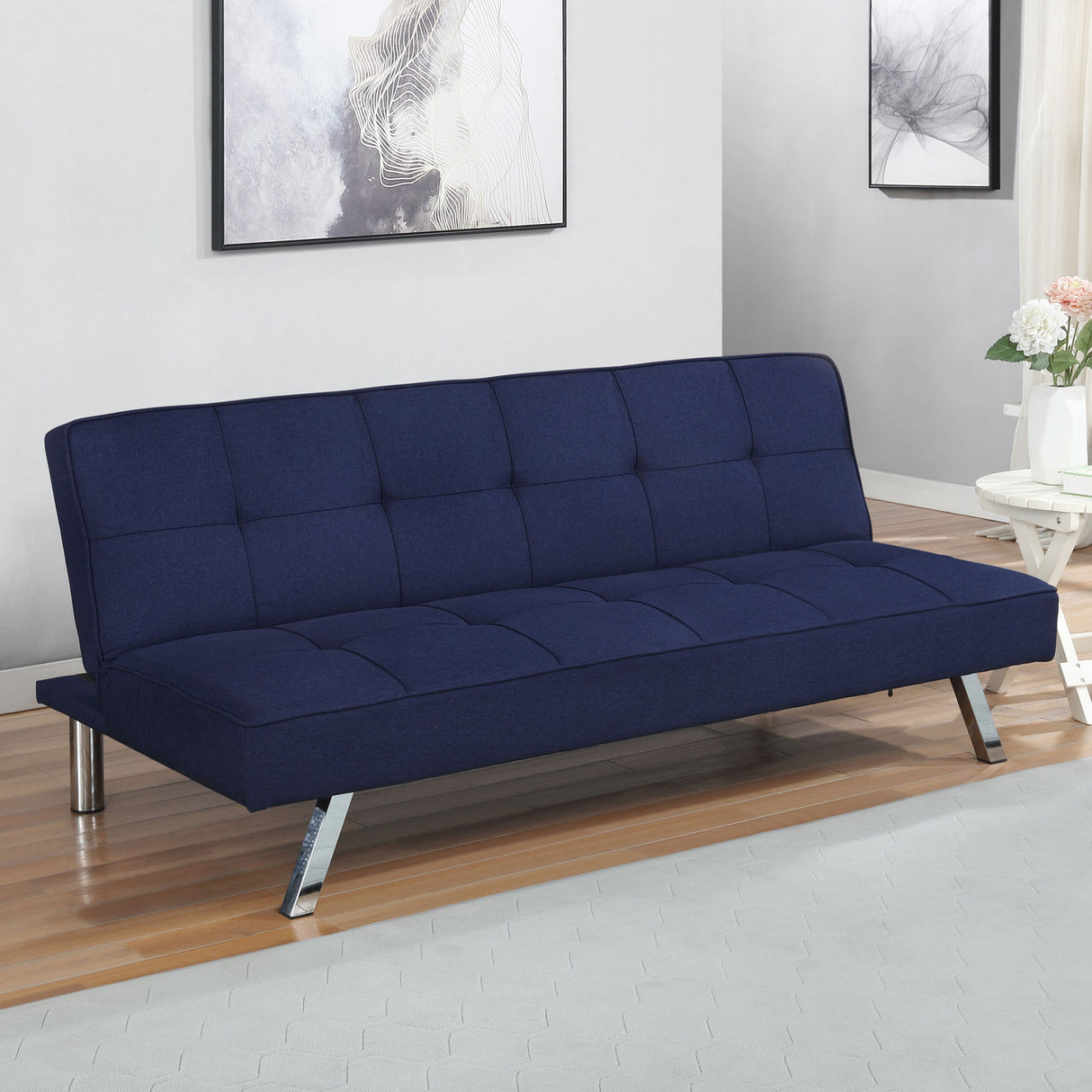 Joel Upholstered Tufted Sofa Bed (Blue)