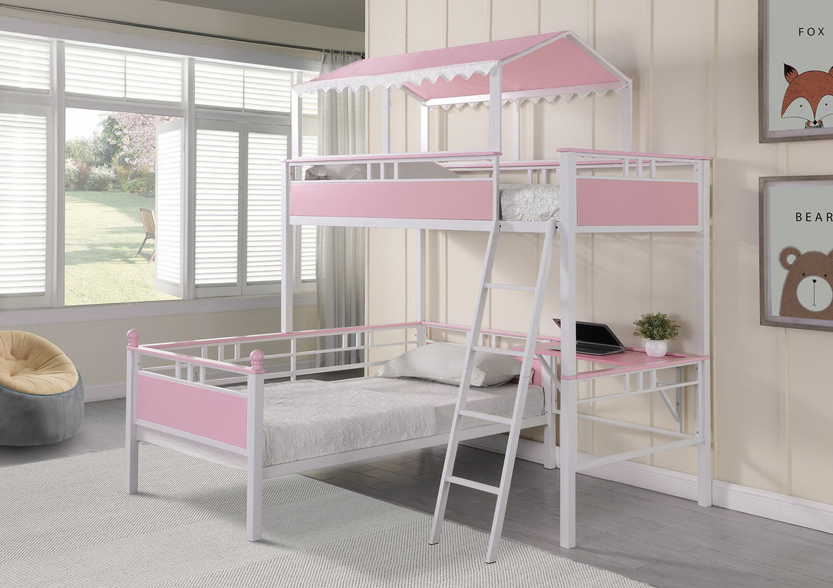 Alexia Twin over Twin Workstation Bunk Bed Pink and White