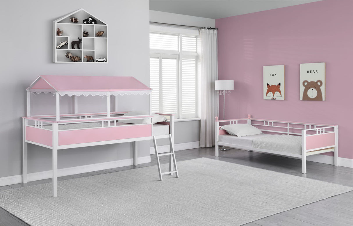 Alexia Twin over Twin Workstation Bunk Bed Pink and White