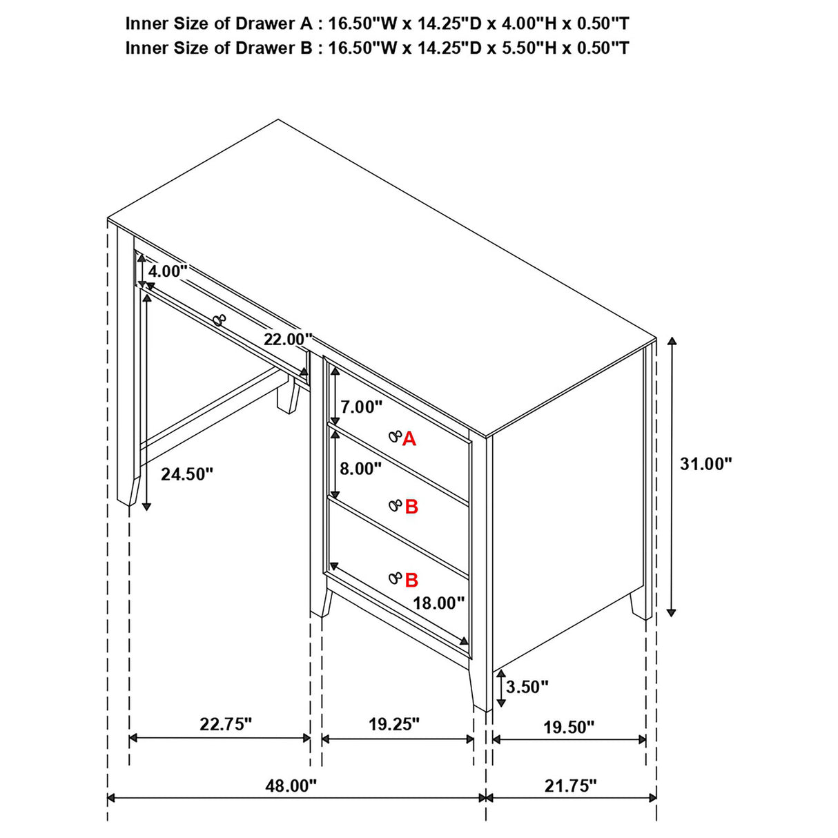 Selena 3-drawer Computer Desk Storage Cream White