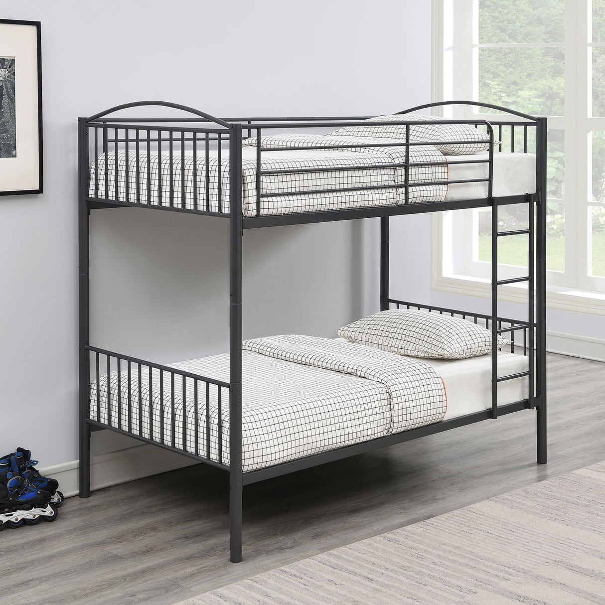 Anson Twin Over Twin Bunk Bed with Ladder (Grey)