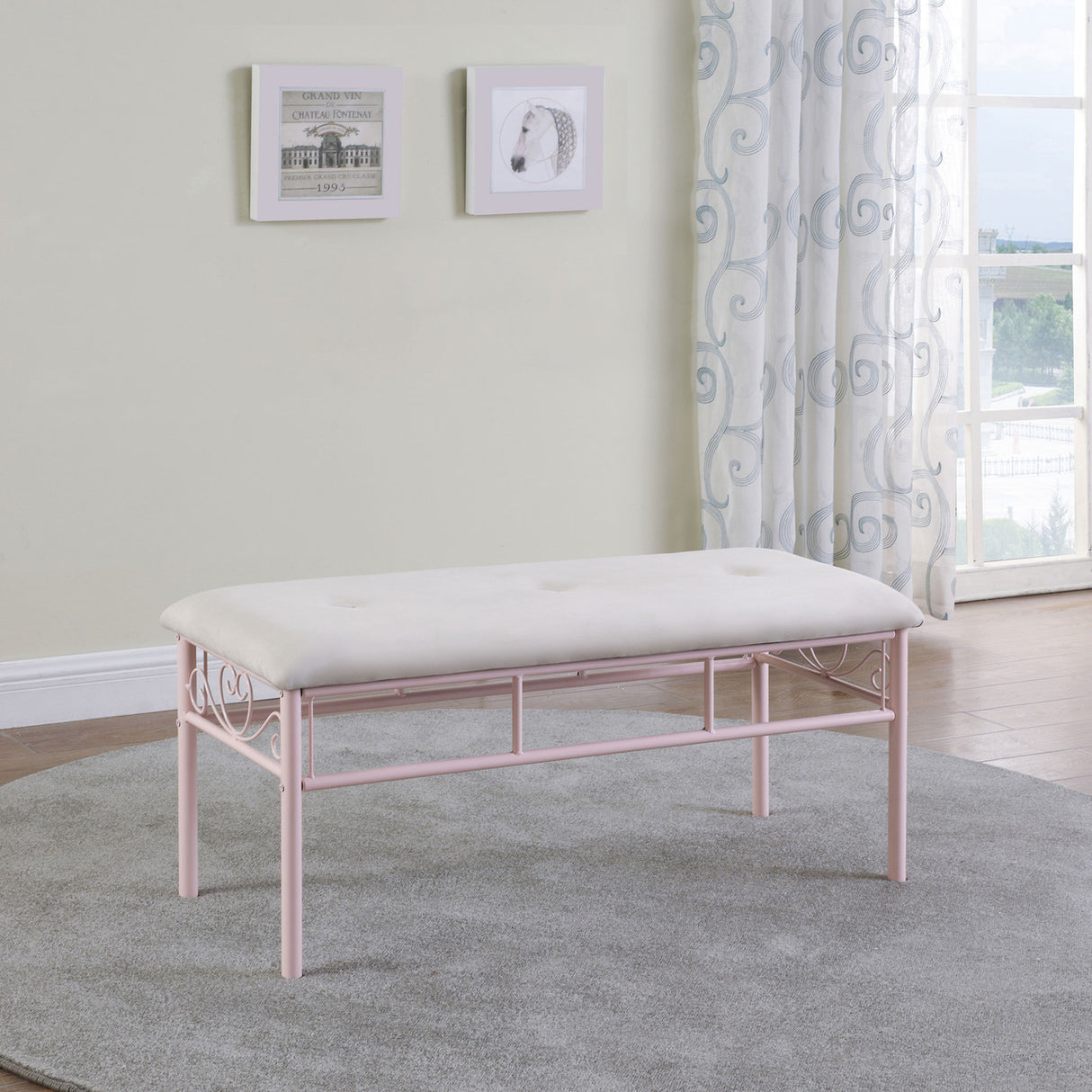 Massi Tufted Upholstered Bench Powder Pink