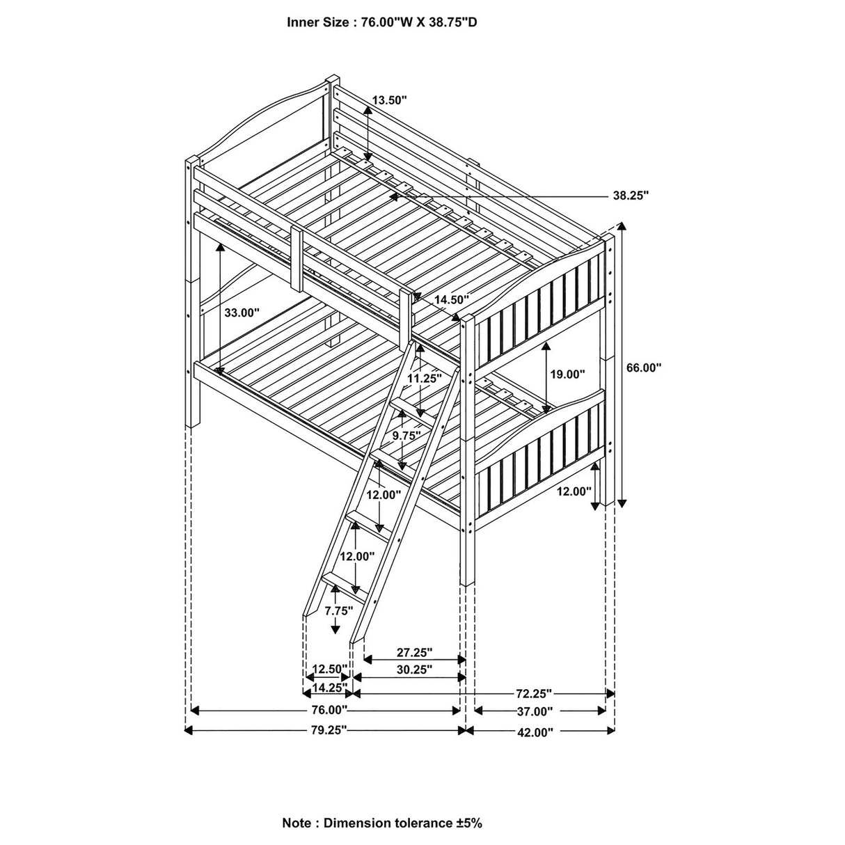 Arlo Twin Over Twin Bunk Bed with Ladder Black