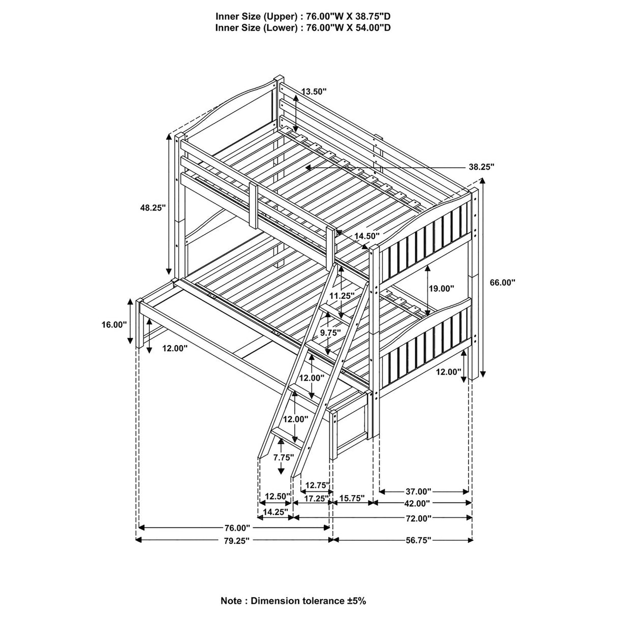 Arlo Twin Over Full Bunk Bed with Ladder Black