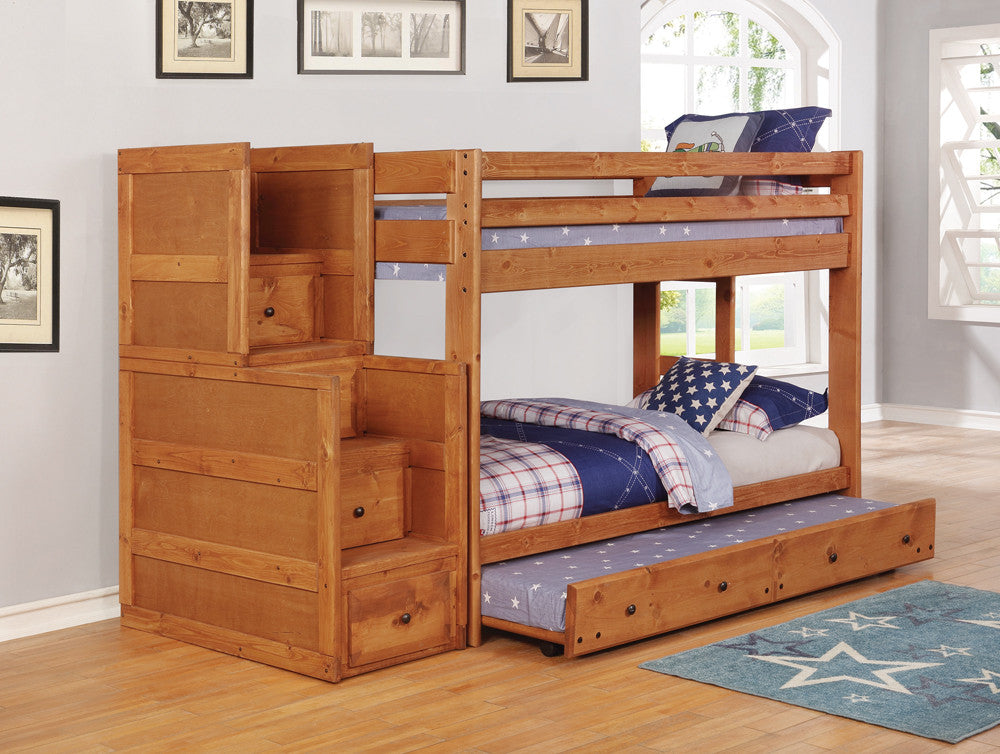 Wrangle Hill Twin Over Twin Bunk Bed Amber Wash