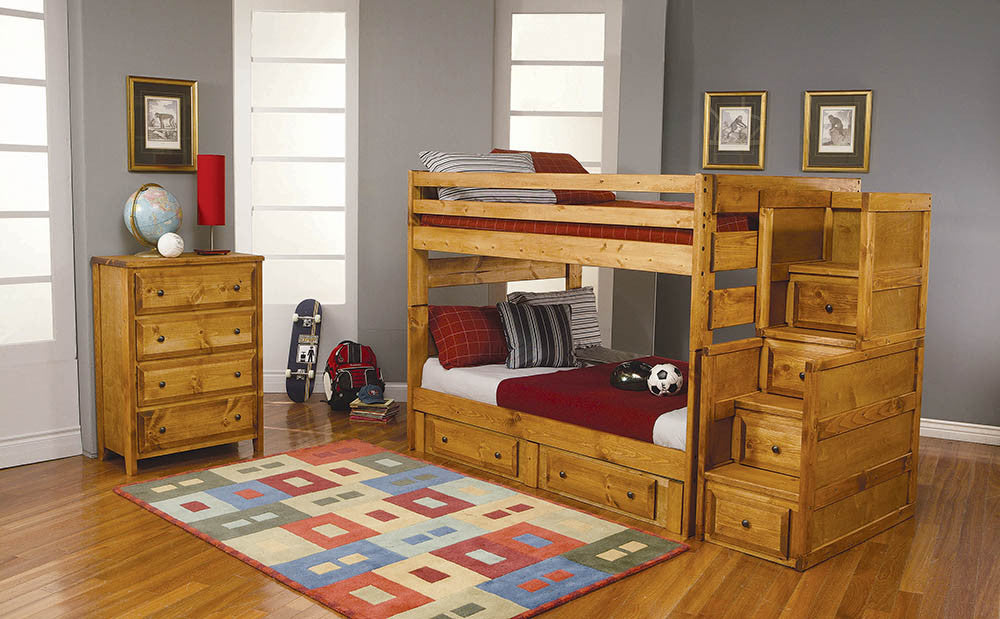 Wrangle Hill Twin Over Twin Bunk Bed Amber Wash