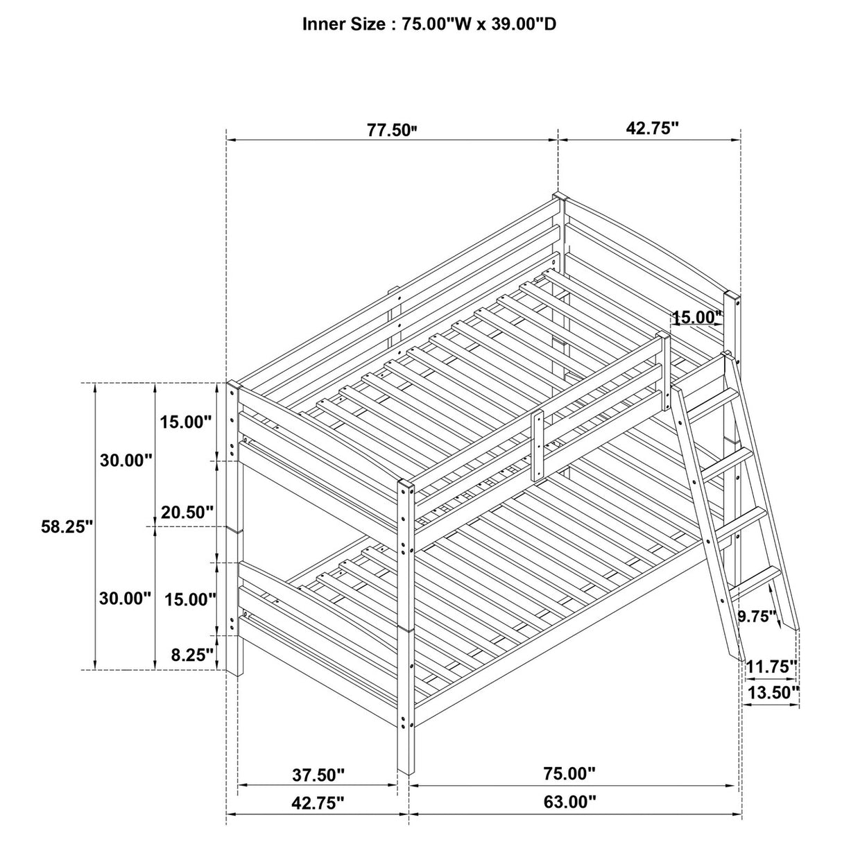 Rhea Wood Twin Over Twin Bunk Bed Grey