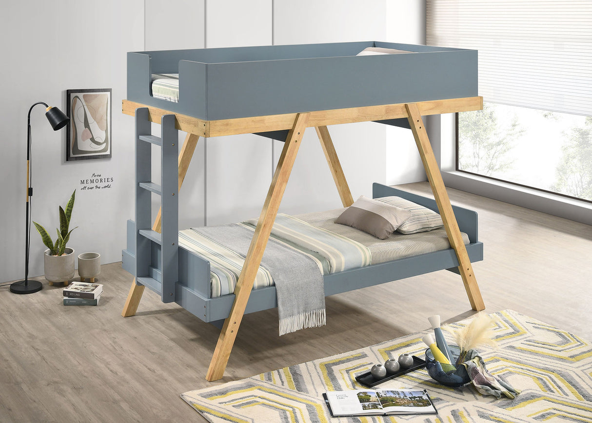 Frankie Wood Twin Over Twin Bunk Bed Van Courtland Blue and Natural