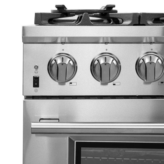 Forno 4-Piece Pro Appliance Package - 36" Dual Fuel Range, 36" Refrigerator with Water Dispenser, Microwave Oven, & 3-Rack Dishwasher in Stainless Steel