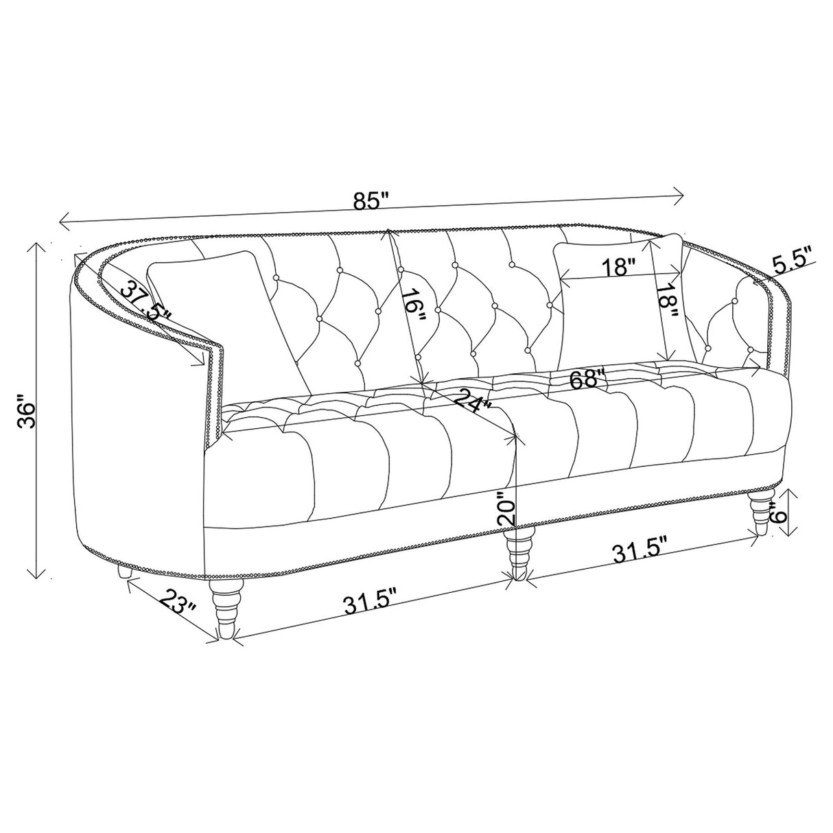 Avonlea Sloped Arm Upholstered Sofa Trim Grey