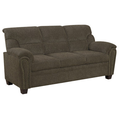 Clementine Upholstered Sofa with Nailhead Trim Brown