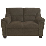 Clementine Upholstered Loveseat with Nailhead Trim Brown