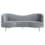 Sophia Upholstered Sofa with Camel Back Grey and Gold