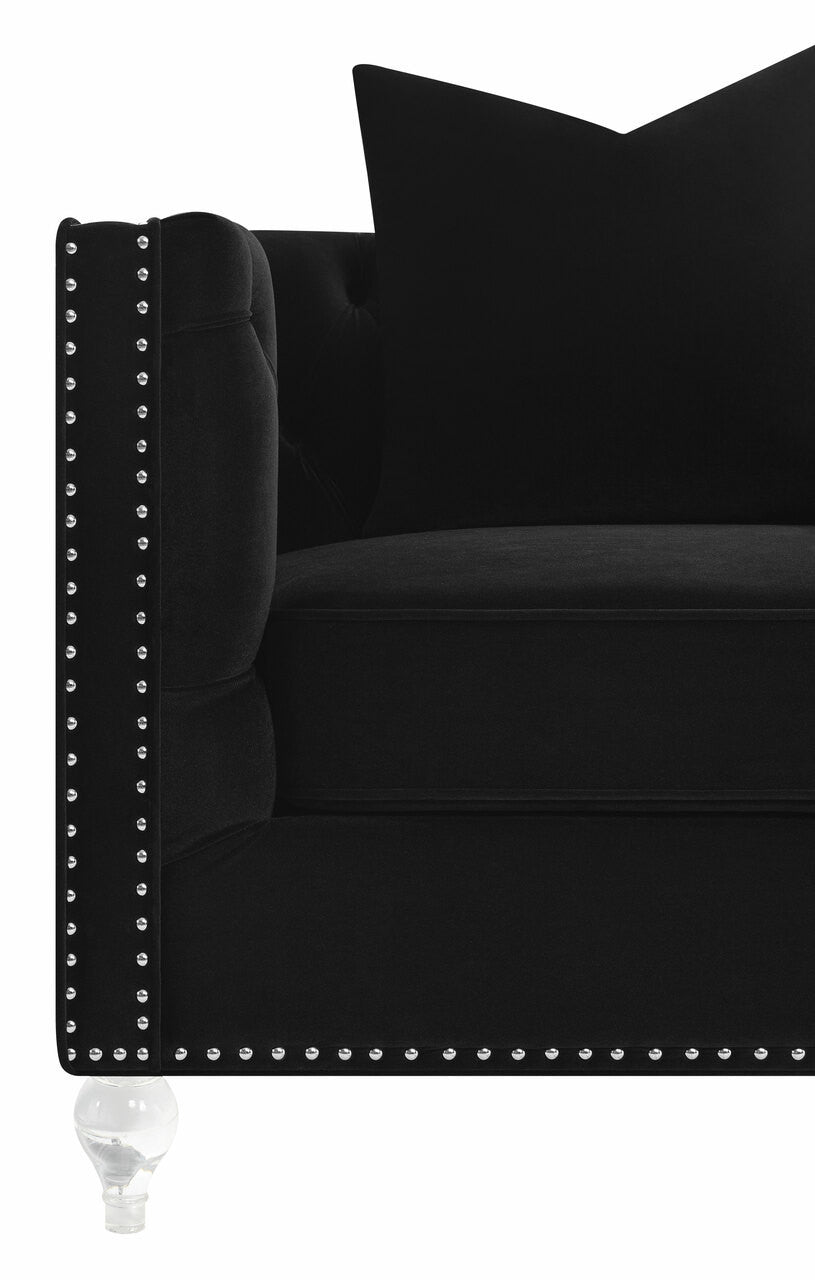 Delilah Upholstered Tufted Tuxedo Arm Sofa Black