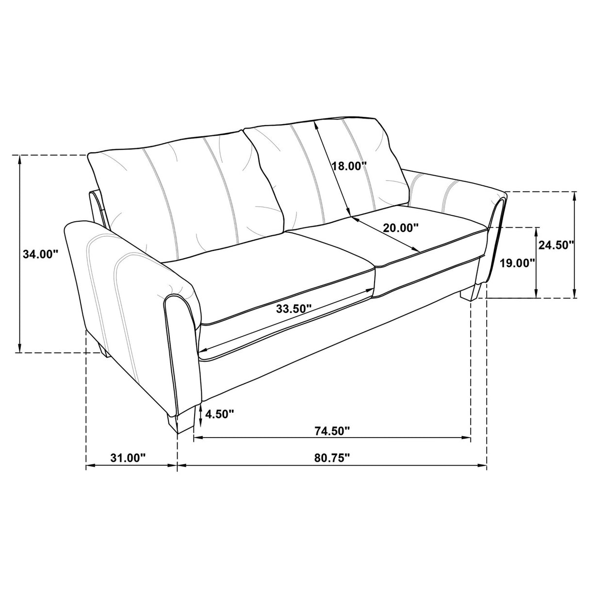 Davis  Upholstered Rolled Arm Sofa Grey