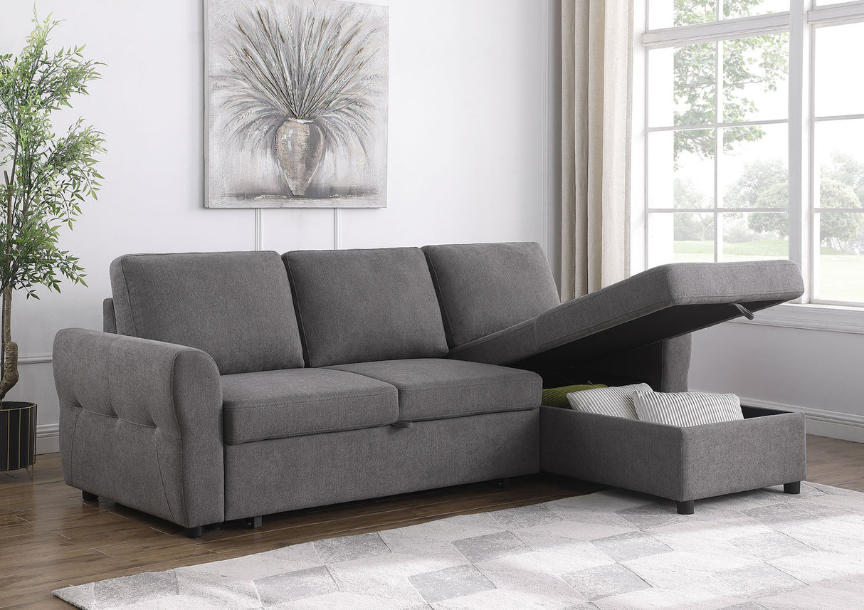 Samantha Upholstered Sleeper Sofa Sectional with Storage Chaise Grey