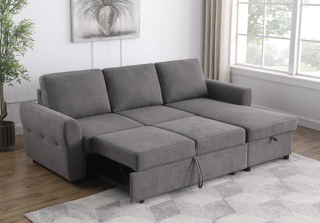 Samantha Upholstered Sleeper Sofa Sectional with Storage Chaise Grey