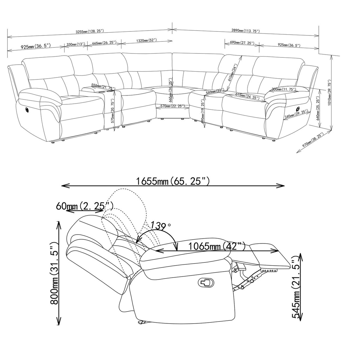 Bahrain 6-piece Upholstered Motion Sectional Charcoal