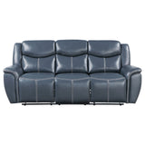 Sloane Upholstered Motion Reclining Sofa with Drop Down Table Blue