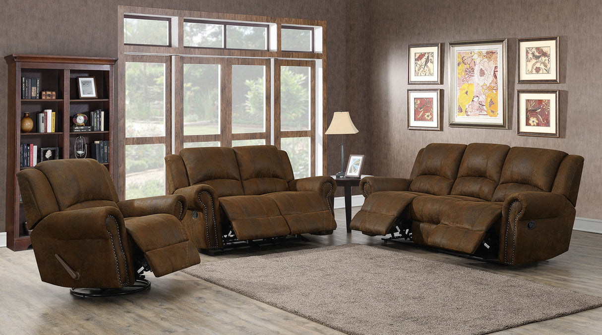 Sir Rawlinson Rolled Arm Motion Sofa with Nailhead Trim Buckskin Brown