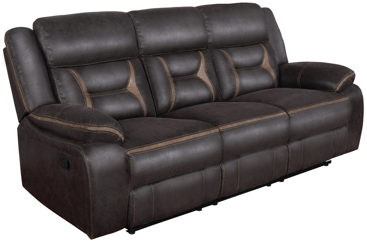 Greer Upholstered Tufted Back Motion Sofa (Brown)