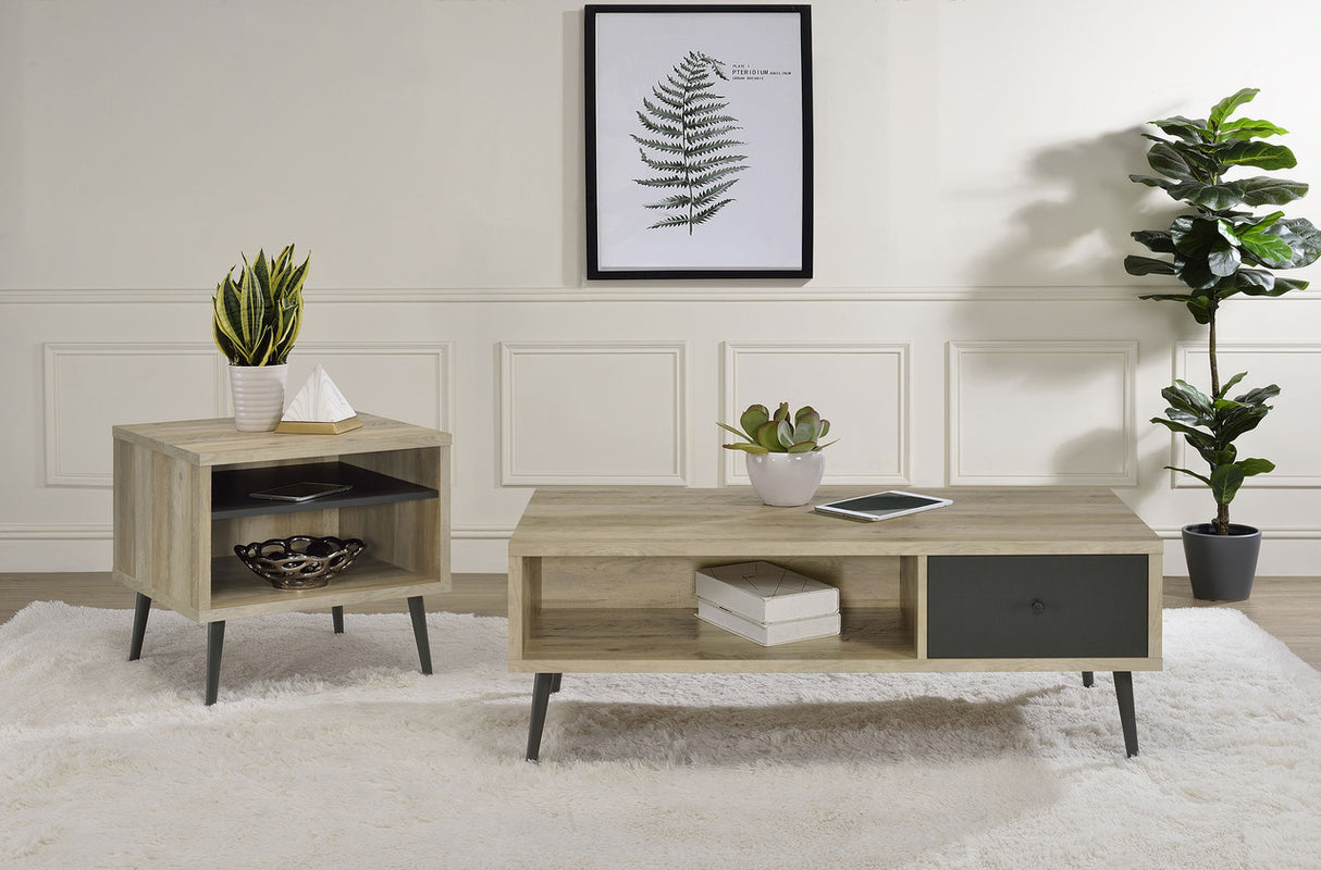 Welsh 1-drawer Rectangular Engineered Wood Coffee Table With Storage Shelf Antique Pine and Grey