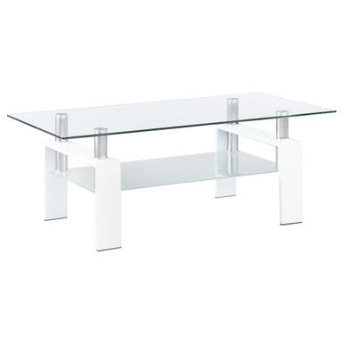 Dyer Rectangular Glass Top Coffee Table With Shelf White