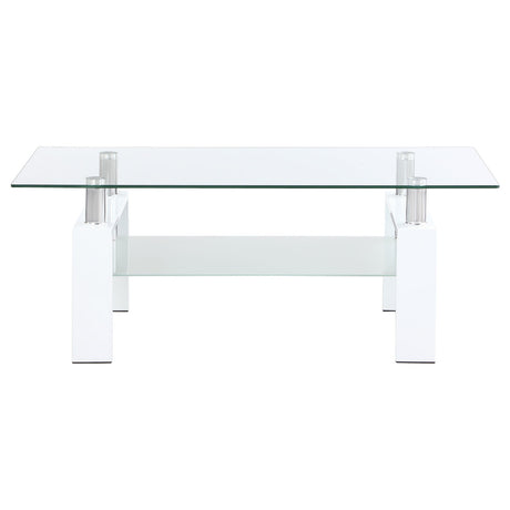 Dyer Rectangular Glass Top Coffee Table With Shelf White