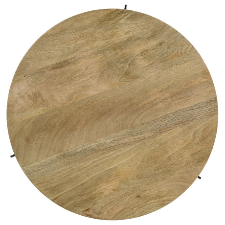 Pilar Round Solid Wood Top Coffee Table Natural and Black