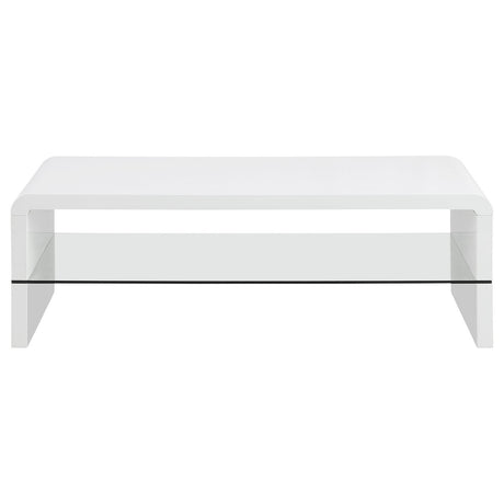 Airell Rectangular Coffee Table with Glass Shelf White High Gloss