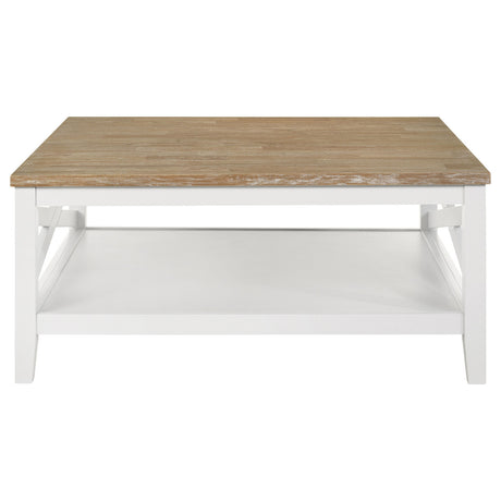 Maisy Square Wooden Coffee Table With Shelf Brown and White